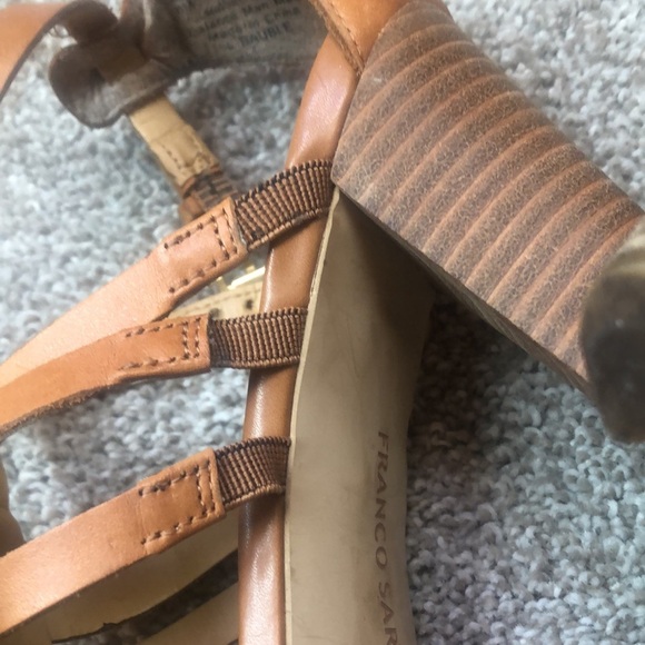Franco Sarto leather multi strap heel wood block 4” shoes Bauble Dijon 8 - Picture 5 of 8